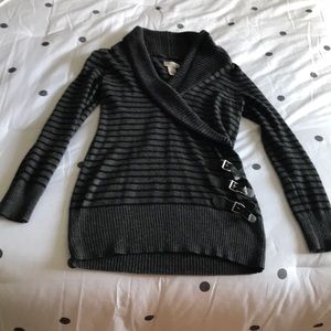 Slimmer Black & Grey Striped Tunic Sweater